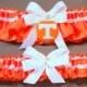 Handmade White and Orange Wedding Garter Set Bridal Garter Set, with Tennessee Fabric Covered Button Embellishment /58-A
