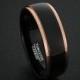 Tungsten Wedding Bands 8mm Mens Ring Two Tone Black Polished with Rose Gold Step Edge Comfort Fit