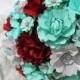 Tiffany Blue,  Wine Red and Silver Handmade Paper Flower Wedding Bouquet - Custom Colors
