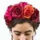 Valentines Day Flower Crown, Frida Kahlo Headpiece, Flower Crown, Rose, Pink, Orange, Floral Headpiece, Floral Crown, Mexican, Floral