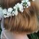 Flower Girl Wreath, First Communion Floral Crown, Wedding Flowers, White Rose and Babies Breath halo by Holly's Flower Shoppe.