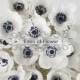White Anemones Real Touch Flowers Dark Blue Center for Wedding Bridal Bouquets, Centerpieces, Decorative Flowers