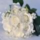 Wedding Flowers, Wedding Bouquet, Keepsake, Bridal Bouquet, Wedding Flowers, Wedding Bouquet, Ivory, White Roses with Babies Breath Bouquet.