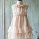 2015 Blush Pink Junior Bridesmaid Dress, Ruffle Flower Girl Dress, Rosette dress, Floor length, Floral Headdress (HK123B)