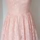 2015 V-back Pearl Pink Lace Short Bridesmaid Dress