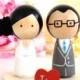 WEDDING CAKE TOPPER With Mini Love Heart Stand Kokeshi Doll Custom Wood Peg Dolls Bride Groom Wedding Cake Toppers Custom Cake Topper