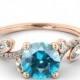 1.00 CT Natural 5MM Leef Blue Auqamarine Filigree Engagement Ring 14k Rose Gold Large Auqamarine Ring