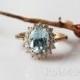 Aquamarine  Ring Blue 6*8mm Fancy Aquamarine  and Full Cut Natural Diamonds 14k Rose Gold Ring Wedding Ring Gemstone Engagement Ring