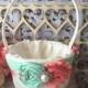 Mint and Coral Flower girl basket / rustic wedding basket / flower girl / weddings/ wedding basket