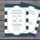 Navy & White Striped Mint Frame Printable Wedding Invitation PDF Templates
