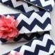 Navy and Coral Bridesmaid Clutch Set with Personalized Colors Available