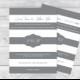 Grey & White Striped and Frame Printable Wedding Invitation Editable PDF Templates