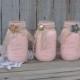 Shabby Chic Mason Jars, Pink, Lace, Distressed, Rustic, Wedding, Hand Painted, Embellished
