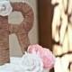Twine Wrapped Monogram Wedding Cake Topper with hand made silk flower