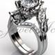 Platinum diamond unusual unique flower engagement ring, bridal ring, wedding ring, flower engagement set  ER-1083