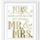 70% OFF THRU 2/6 Wedding Signs, Please leave your wishes for the new Mr and Mrs, wedding printable, 11x14 gold and white reception decor