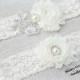 Wedding Bridal Garter - Ivory Lace Garter Set, Rhinestone Garter Set, Vintage Garter Set, Toss Garter, Keepsake Garter, Beaded Floral Flower