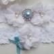Pearl Bridal Garter, White Wedding Garter, Something Blue, White Lace Garter, Ivory Wedding Garter - Style L237