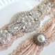 Bridal Great Gatsby beaded applique rhinestone pearl nude garter set. Ostrich feather crystal stretch lace wedding garter set. GATSBY LOVE