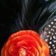 Orange, flower,fascinator, orange and black, guinea, pin up, couture, wedding, wedding fascinator,  orange flower, black feathers