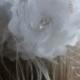 Wedding Birdcage Veil /White flower feather fascinator/ Beaded prom headpiece/1920 Pearl crystal  headband