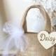Burlap Flower Girl Bag Personalized Burlap and Tulle with wood heart tag