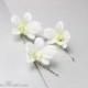 3 Mini Orchid Bobby Pins, Dendrobium Hair Clips in Cream White with green or purple or lilac lavender. Bridal Flower Hair Combs, Fascinators