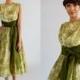 Vintage 1950s Bridesmaid Dress/Jr. Theme Green Floral Chiffon Party Dress Mother of the Bride