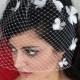 Cherry Blossom bridal birdcage veil with flowers