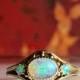 VALENTINES DAY SALE Antique Opal 12k Rose Gold  Etruscan Revival Victorian Engagement Ring 3 Opals 1900 Rare by M.B. Bryant .78 Ct Promise R