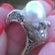 Vintage 14k Gold Diamond  Pearl Ring