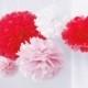 Valentine's Day - 9 Tissue Paper Pom Poms - Fast Shipping -  for Valentine's Day decoration and any moments full of romance