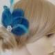 Turquoise Blue Peacock Feather Hair Clip Crystal Fascinator Wedding Bridal Bridesmaid Hair Accessory 'Lizbeth''