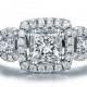Princess Shape Halo Diamond Engagement Ring 14k White Gold or Yellow Gold Art Deco Diamond Ring