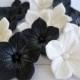 White Black Sugar Edible Flower Cake Fondant Topper Wedding Gothic Decor Party Sweet 16 Bridal Shower Candy Gumpaste Petunia Cupcake -set 24