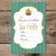 Tea party invitation printable 6 x 4 turquoise gold tea party invitation, print and fill in invitation, instant download