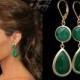 Emerald Green Earrings Angelina Jolie Earrings Gold Dark Green Teardrop Jade Earrings Celebrity Inspired Jewelry Green Bridesmaid Earrings