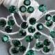 5 Large Rhinestone Button Embellishment Dark Emerald Green Crystal Wedding Brooch Bouquet Invitation Cake Decoration BT384