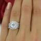 2 ctw 3 Band Wedding Set, Oval Gatsby Style Ring, Halo Engagement Ring, Man Made Diamond Simulants, Swirl Bridal Ring, Sterling Silver