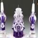 Plum colour unity candle set, Wedding candles set, carved candle, wedding ceremony , 