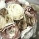 Wedding bouquet, Custom Fabric flower and vintage sheet music bouquet, champagne and Ivory burlap fabric flower bouquet