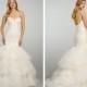 Champagne Strapless Sweetheart Lace Wedding Dress with Circular Tiered Skirt