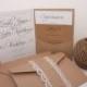 Kraft elegant swirl & burlap lace pocket fold wedding invitation pack
