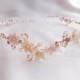 Gold Crystal Bridal Headband Ivory, Pink and Peach Primroses - Ivory/Pink/Peach Floral Bridal Headband -  Sparkling Wedding Head Piece