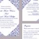 DIY Wedding Invitation Template Set Editable Word File Instant Download Printable Flower Invitation Blue Invitation Navy Blue Invitation