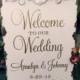 Rustic welcome wedding sign, blush and gold