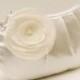 Bridal Clutch Purse Bridesmaid Pleated Wristlet Ivory Cream Satin with Flower Brooch