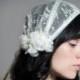 Bridal Juliet cap vintage lace inspired with fine organza and dupioni silk rosettes veil alternative - PHAEDRA
