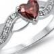 0.74 Carat Heart Shape Deep Red Garnet Round Russian ice Diamond CZ Criss Cross Infinity Band 925 Sterling Silver Promise Ring Love Gift