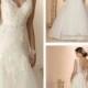 Cap Sleeves V-neck A-line Lace Beaded Deep V-back Wedding Dresses